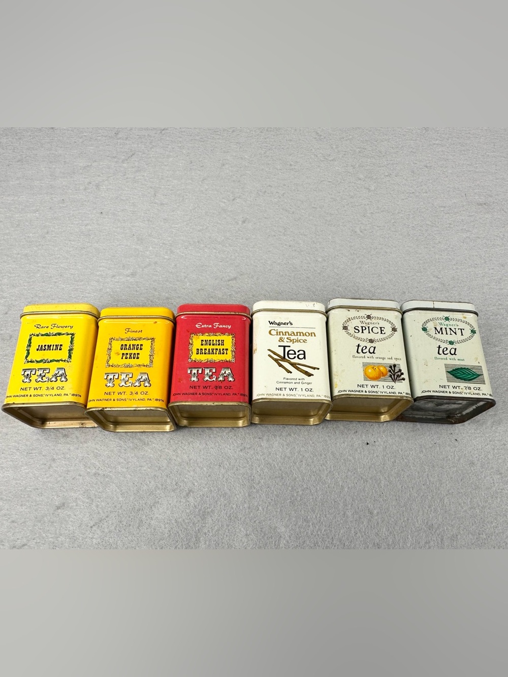 John Wagner & Sons vintage miniature metal tea and spice tins